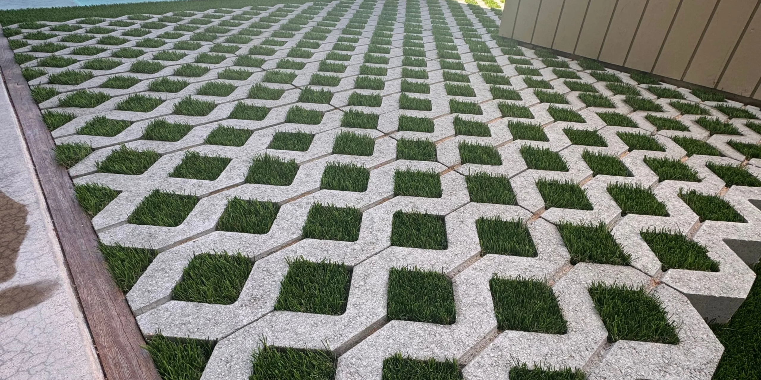 Permeable pavers with grass.