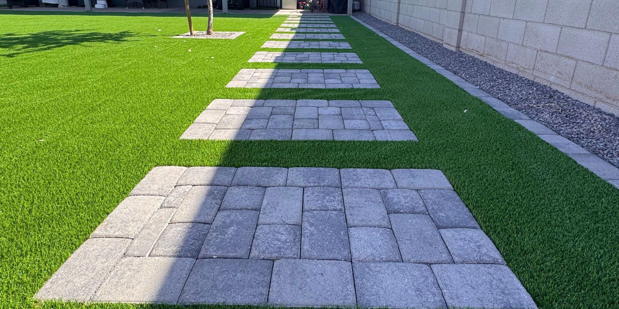 Paver walkway through artificial grass
