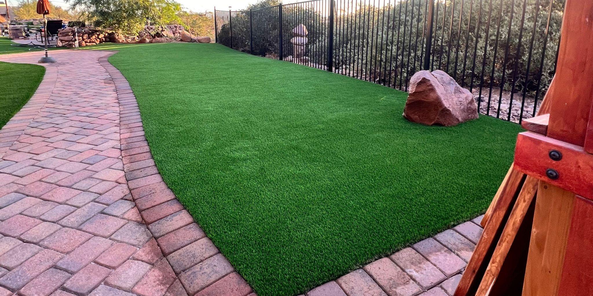 Artificial Turf Putting Green in a landscaped backyard