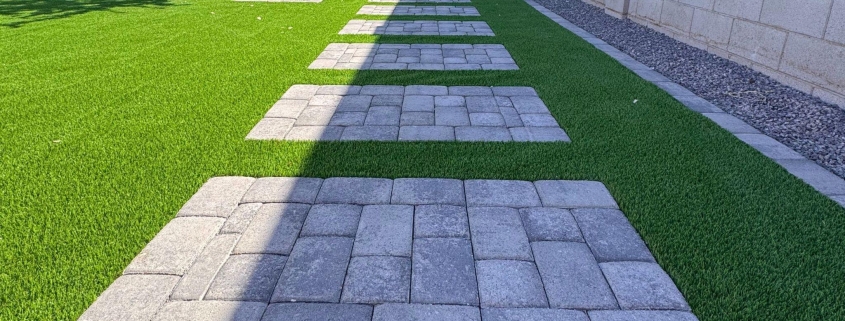 Artificial Turf Putting Green with stone pavers